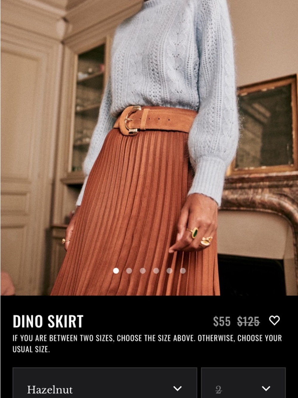 Sezane Hazelnut Pleated Midi Skirt with Belted Waist - Picture 2 of 9
